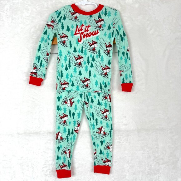 Peanuts Let It Snow Christmas Jersey Pajamas Set 2 PC Long Sleeve Top Bottom 3T - Picture 1 of 5